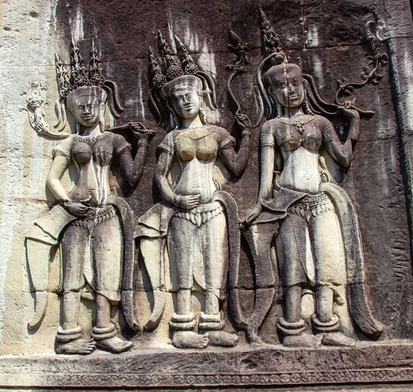 Escultura Arenito Apsara Angkor Wat Siem Reap Camboja — Fotografia de Stock