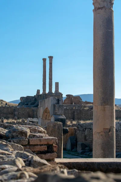 Colpo Verticale Dei Pilastri Delle Mura Delle Famose Rovine Romane — Foto Stock