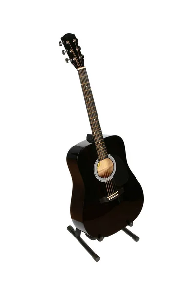Vertical Shot Acoustic Guitar Stand Isolated White Background — Stock Photo, Image