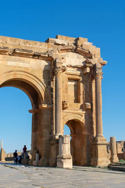 Vertical Shot Pillars Walls Famous Roman Ruins Timgad Algeria — 스톡 사진