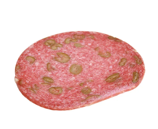 Een Close Hoge Hoek Opname Van Een Salami Plak Een — Stockfoto