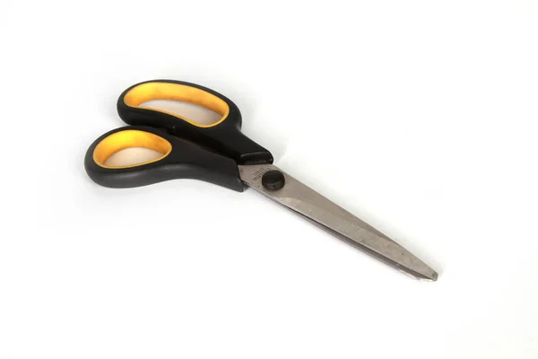 Closeup Shot Black Yellow Scissors Isolated White Background — Stock Photo, Image