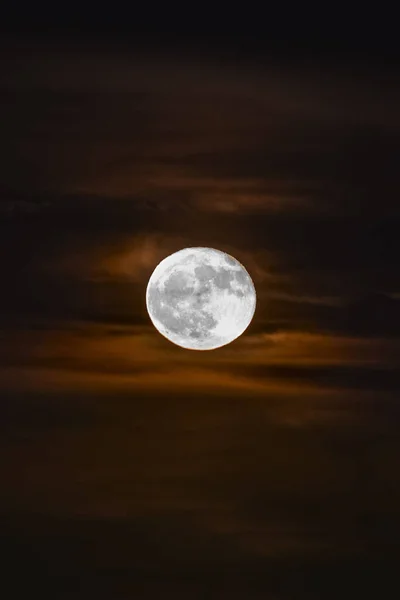 Plano Vertical Una Luna Llena Brillante Cielo Naranja — Foto de Stock