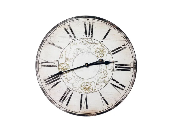 Relógio Redondo Velho Isolado Fundo Branco — Fotografia de Stock