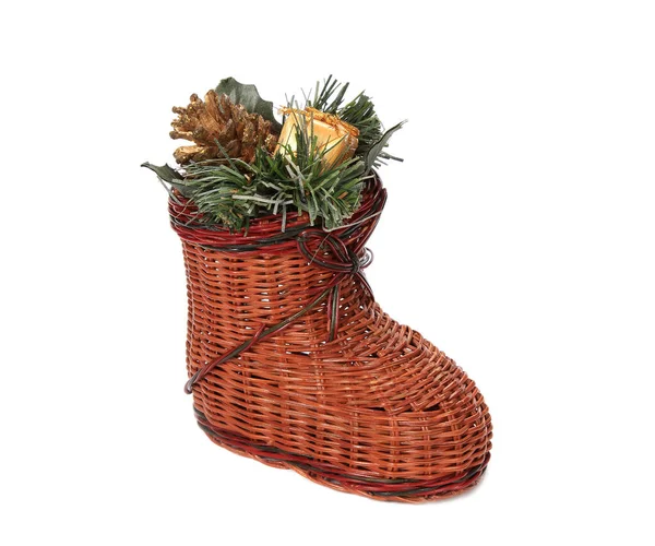 Closeup Shot Straw Christmas Boot Isolated White Background — 스톡 사진