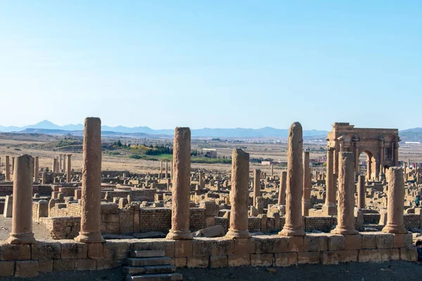 View Landscape Famous Roman Ruins Timgad Algeria — Fotografia de Stock