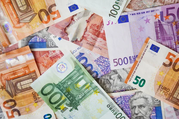 Top Closeup Shot Colorful Euro Notes — Stock Photo, Image