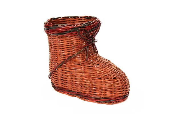 Woven Basket Shoe Christmas Decoration Isolated White Background — 스톡 사진