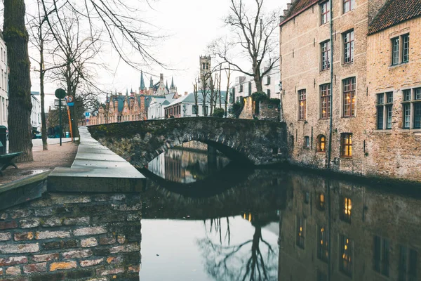 Csatorna Híd Bruges Ben Belgium — Stock Fotó