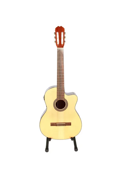 Vertical Shot Acoustic Guitar Stand Isolated White Background — Stock Photo, Image