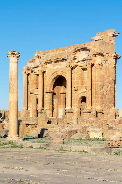 Vertical Shot Pillars Walls Famous Roman Ruins Timgad Algeria — 图库照片