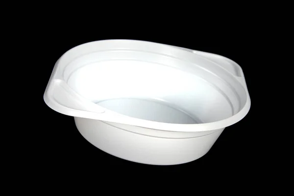 White Plastic Bowl Isolated Black Background — Stock Photo, Image