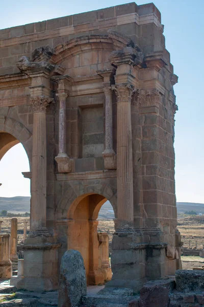 Vertical Shot Pillars Walls Famous Roman Ruins Timgad Algeria — 图库照片