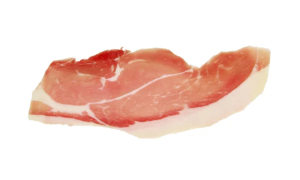 Primer Plano Plano Una Rebanada Jamón Sobre Una Superficie Blanca —  Fotos de Stock