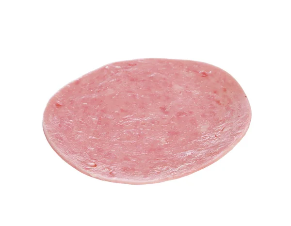 Plan Rapproché Angle Élevé Une Tranche Salami Sur Une Surface — Photo