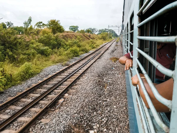 View Passengers Hands Windows Train — Stock Photo, Image