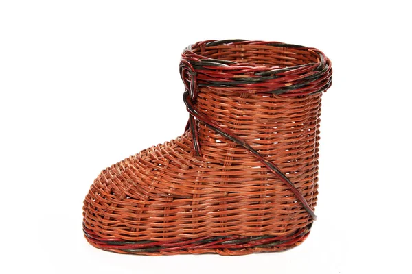 Woven Basket Shoe Christmas Decoration Isolated White Background — 스톡 사진