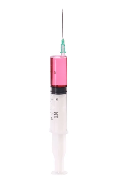 Vertical Shot Medical Syringe Ready Injection Isolated White Background — 图库照片