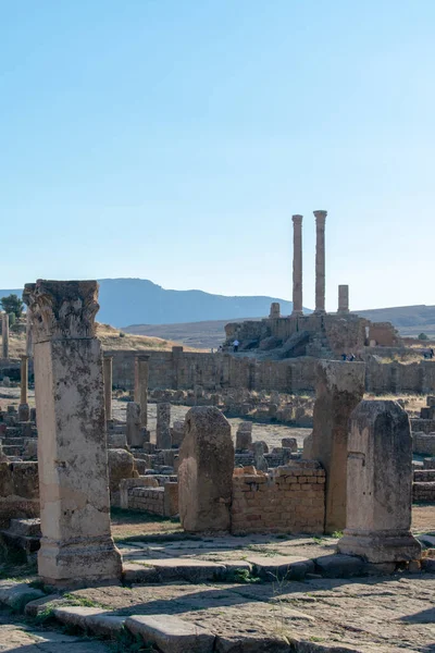 アルジェリアのティンガドにある有名なローマの遺跡の柱や壁の垂直ショット — ストック写真