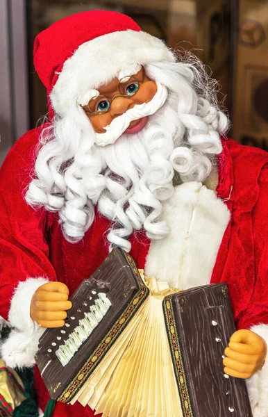 Vertical Shot Santa Clause Doll Playing Accordion — Stock Photo, Image