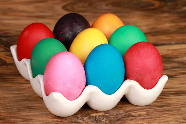 Набір Барвистих Великодніх Яєць Підносі Столі — стокове фото