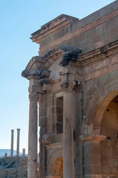 Vertical Shot Pillars Walls Famous Roman Ruins Timgad Algeria — 图库照片