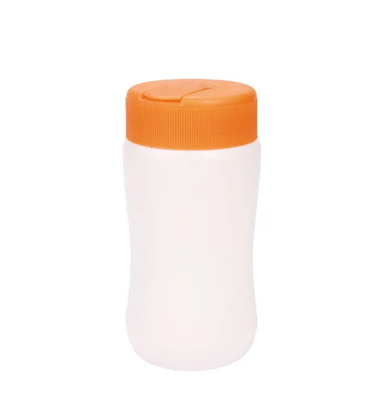 Детская Бутылка Оранжевой Крышкой Белом Фоне — стоковое фото