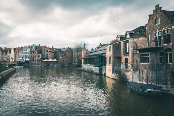 Gent Belçika Daki Çok Renkli Kafe Kanalların Yakın Plan Çekimi — Stok fotoğraf