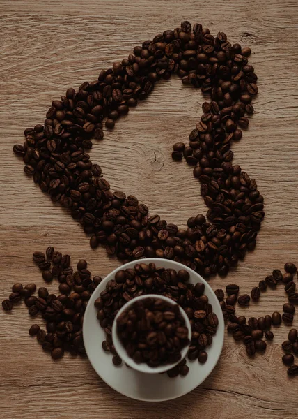 Egy Csésze Kávébabbal Szív Alakú Kávébab Felirattal — Stock Fotó