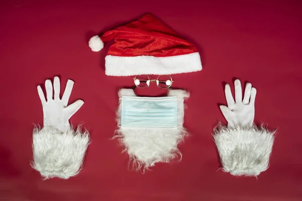 Angle Élevé Chapeau Barbe Père Noël Avec Masque Chirurgical Sur — Photo