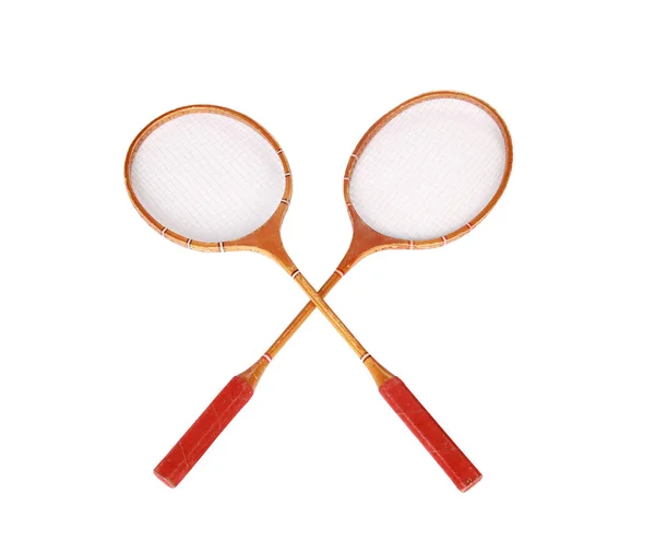 Närbild Bild Badminton Racketar Isolerad Vit Bakgrund — Stockfoto