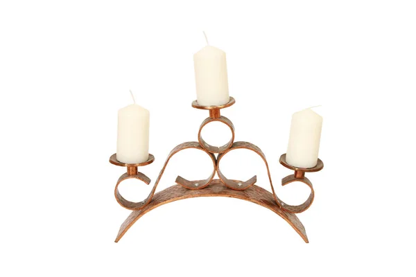 Decorative Candle Holder Three Candles Isolated White Background — Stock Photo, Image