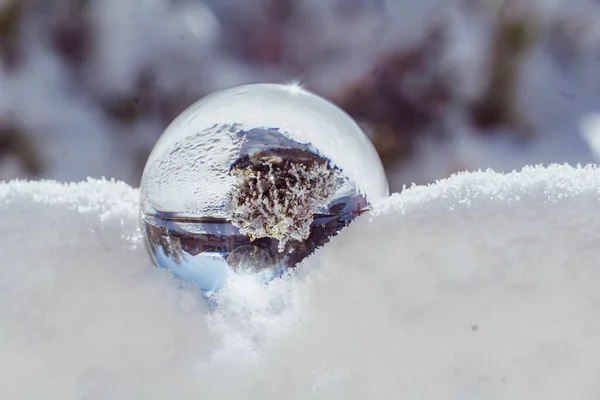 Selektive Fokusaufnahme Einer Kristallkugel Schnee — Stockfoto