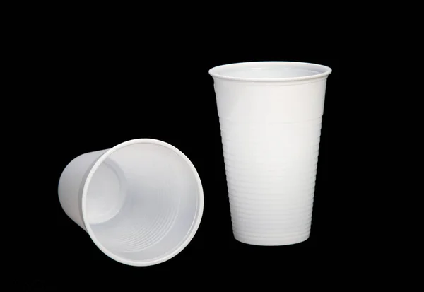 Крупним Планом Знімок Пластикових Чашок Чорному Тлі — стокове фото