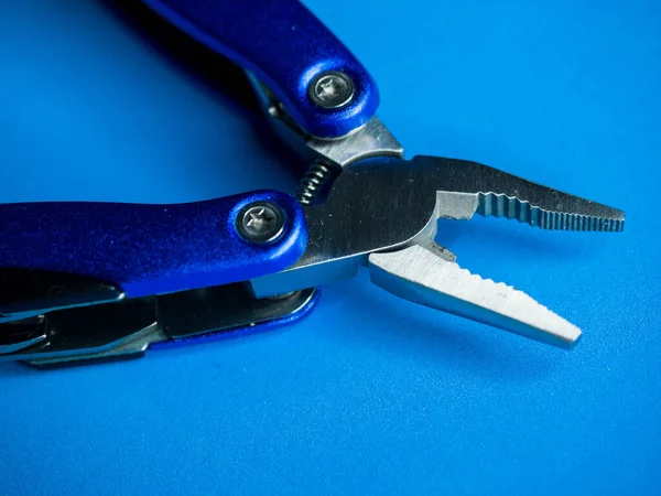 Closeup Shot Blue Pliers Blue Surface — Stock Photo, Image