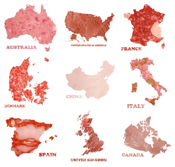 Diferentes Tipos Carne Almoço Forma Países Diferentes — Fotografia de Stock