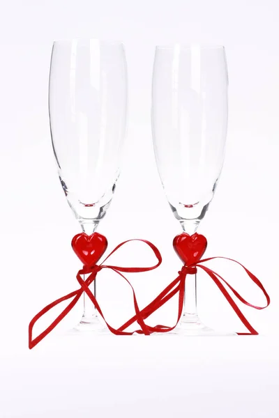 Deux Verres Champagne Pour Célébration Saint Valentin Isolés Sur Fond — Photo