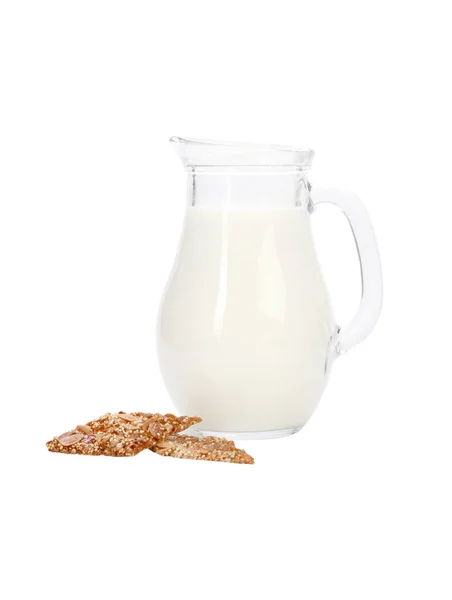 Ein Graphen Mit Milch Und Keksen Auf Weißem Hintergrund — Stockfoto