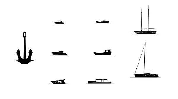白色背景上的黑船和锚的图解 — 图库照片