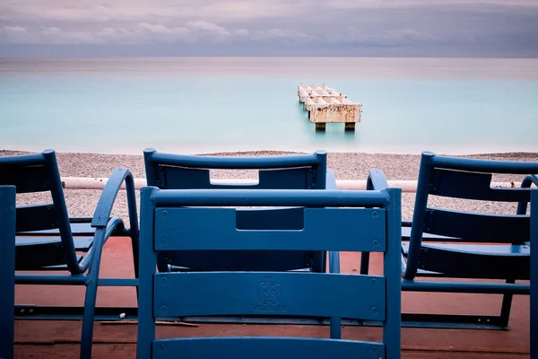Cadeiras Azuis Promenade Des Anglais Nice Cote Azur França — Fotografia de Stock
