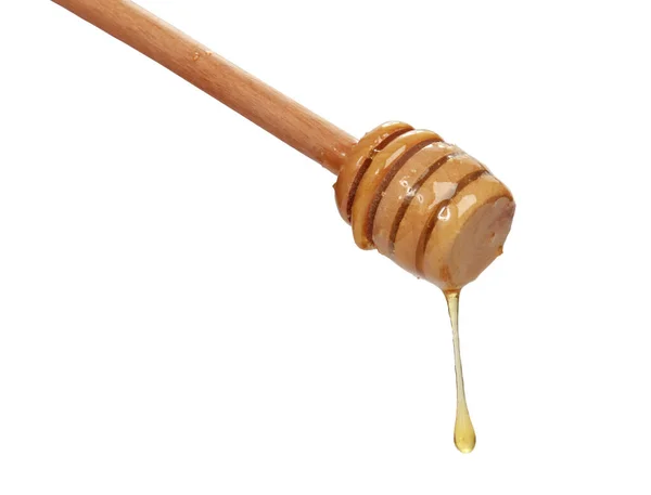 Closeup Shot Honey Dipper Spoon White Background — Stock Photo, Image