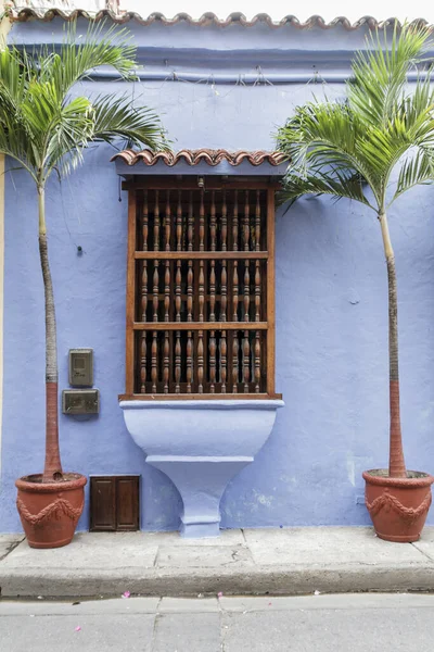 Plano Vertical Pared Ventana Una Casa Rodeada Dos Palmeras —  Fotos de Stock