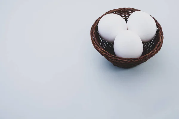 High Angle Shot Basket Eggs Blue Surface — Stock Photo, Image