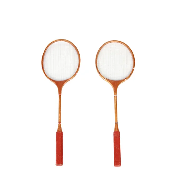 Två Trä Badminton Racketar Isolerad Vit Bakgrund — Stockfoto