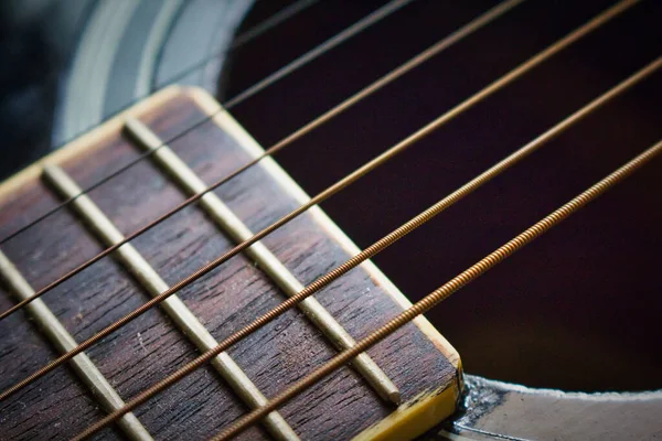 Närbild Makro Skott Gitarr Strängar — Stockfoto