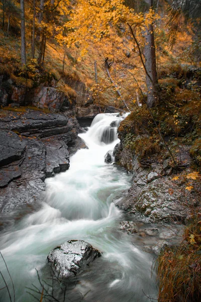 Вертикальний Вид Водоспад Оточений Камінням Восени — стокове фото