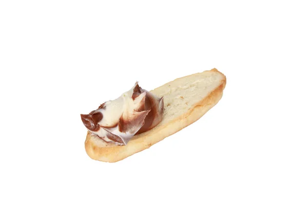 Шоколадна Паста Шматку Хліба Білому Ізольованому Фоні — стокове фото