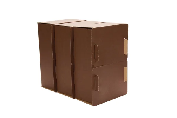 Gros Plan Boîtes Carton Brun Isolées Sur Fond Blanc — Photo