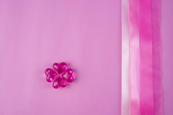 Pink Heart Shape Beads Ribbons Pink Background — Stock Photo, Image