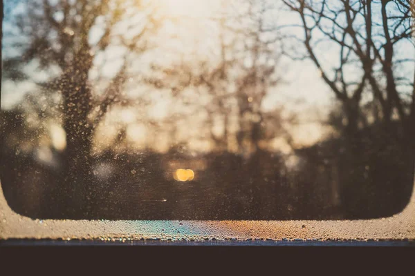 Disparo Cristal Ventana Habitación Durante Cierre Invierno —  Fotos de Stock